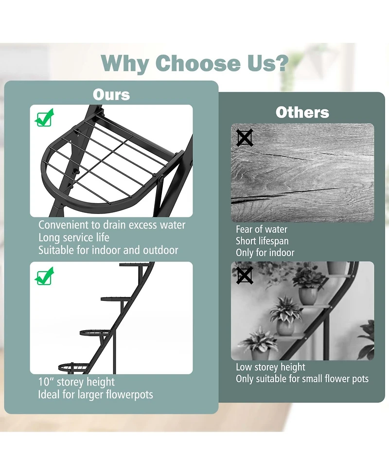 Costway 5 Tier Metal Plant Stand Heart-shaped Shelf with Hanging Hook for Multiple Plants