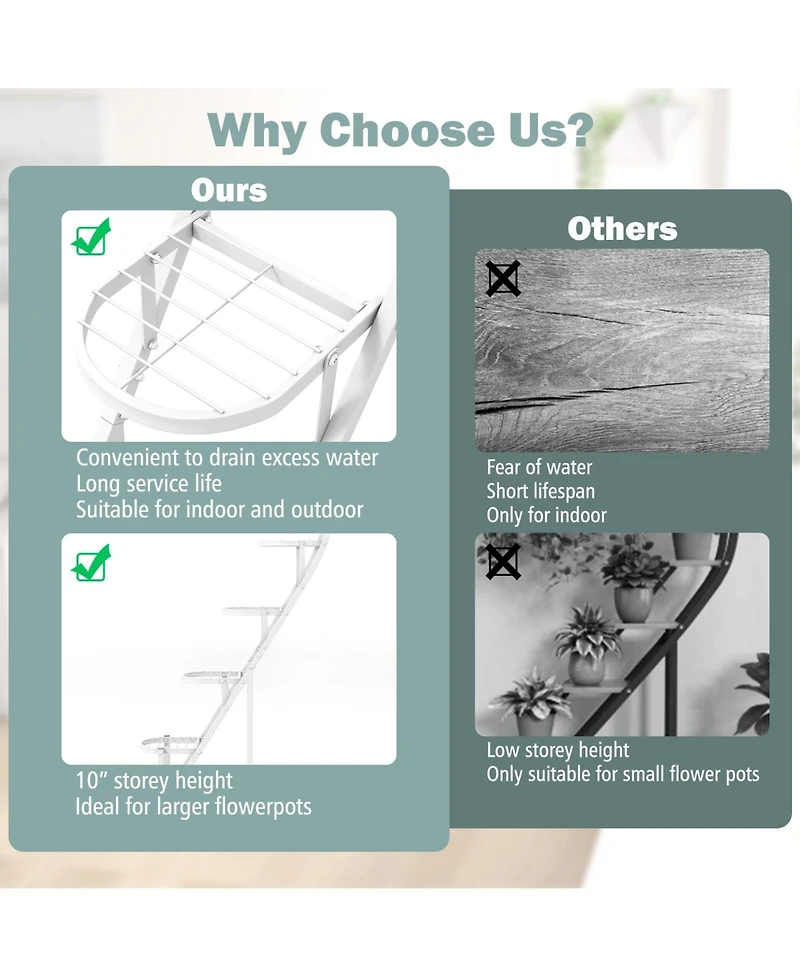 Costway 5 Tier Metal Plant Stand Heart-shaped Shelf with Hanging Hook for Multiple Plants