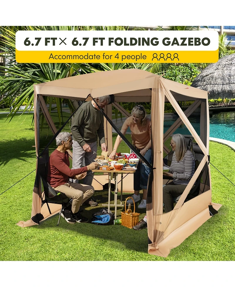 Costway 6.7 Ft x 6.7 Ft 4-Panel Pop up Camping Gazebo Quick-Set with 2 Sunshade Cloths