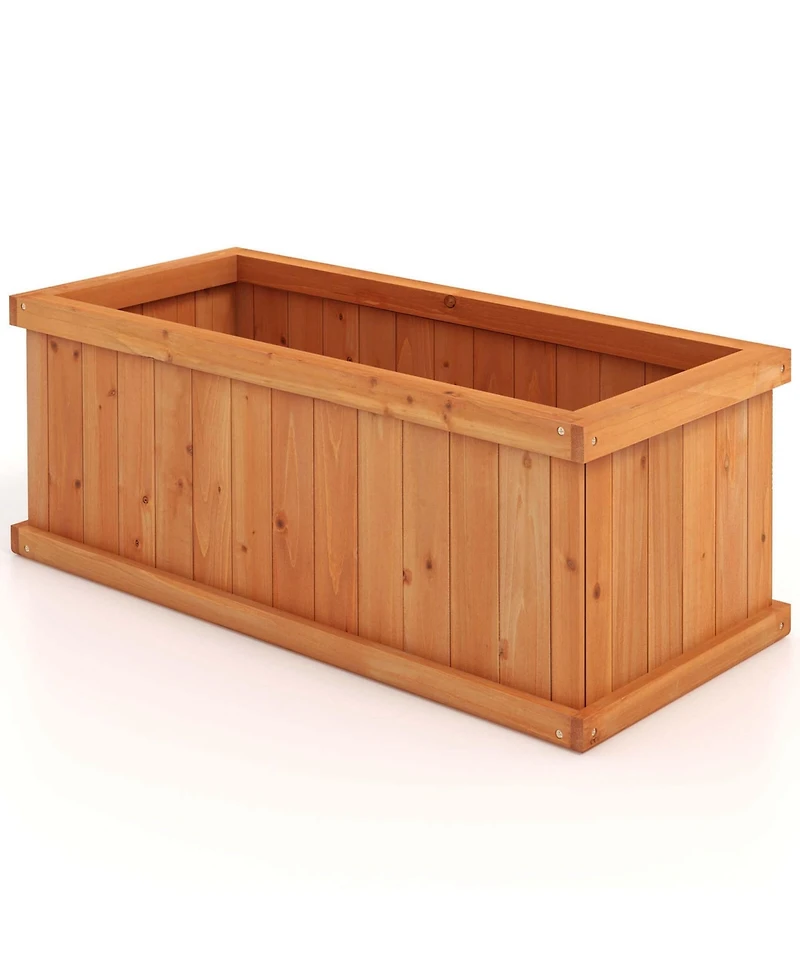 Raised Garden Bed Fir Wood Rectangle Planter Box with Drainage Holes