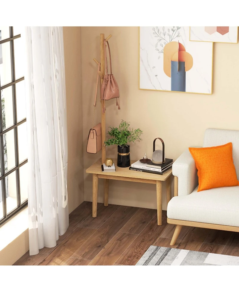 End Table with Coat Rack 2-in-1 Side Table 3 Hooks for Hats Bags Coats Freestanding