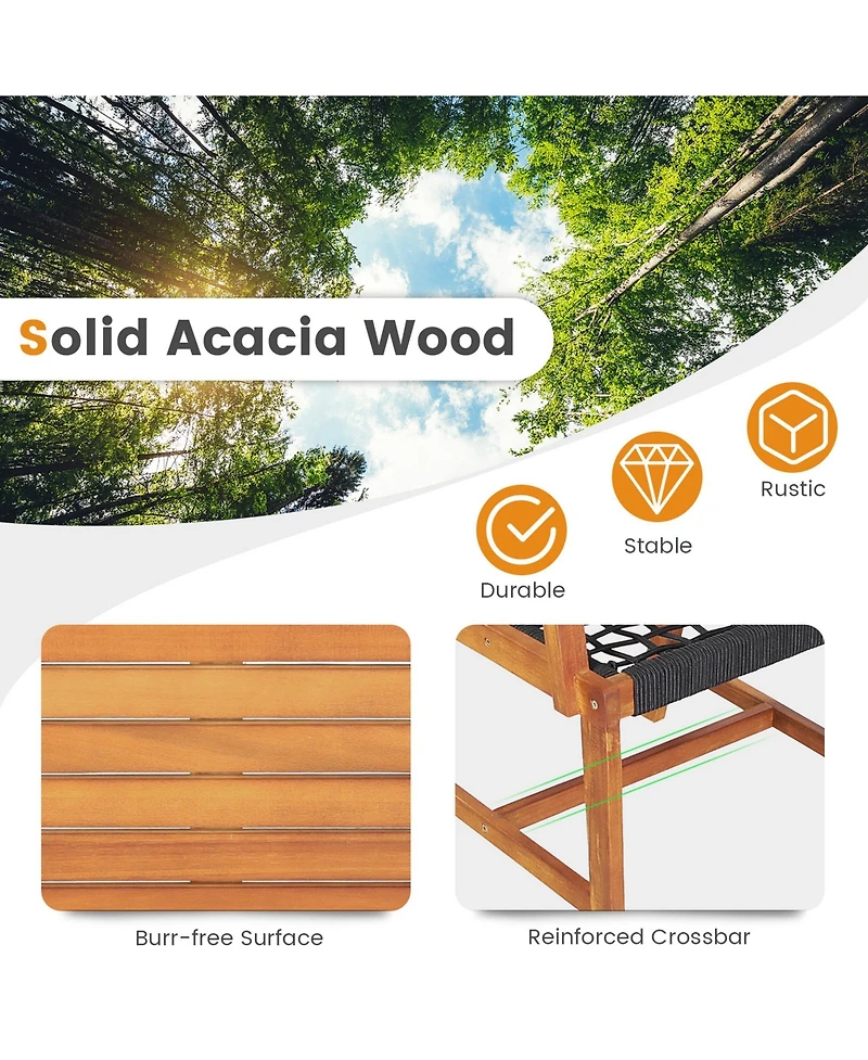 Patio 3pcs Acacia Wood Outdoor Furniture Bistro Set All-Weather Rope Woven