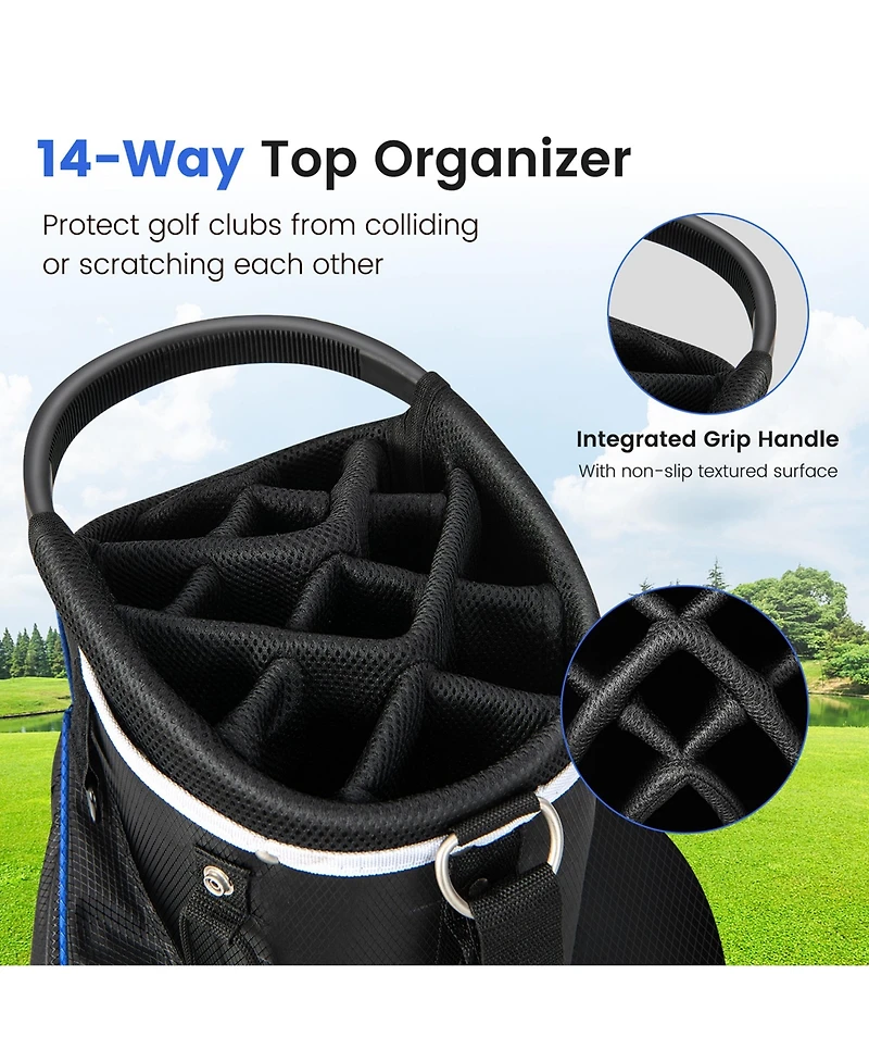 Costway Lightweight Golf Cart Bag with 14 Way Top Dividers 9 Pockets Rain Hood Cooler