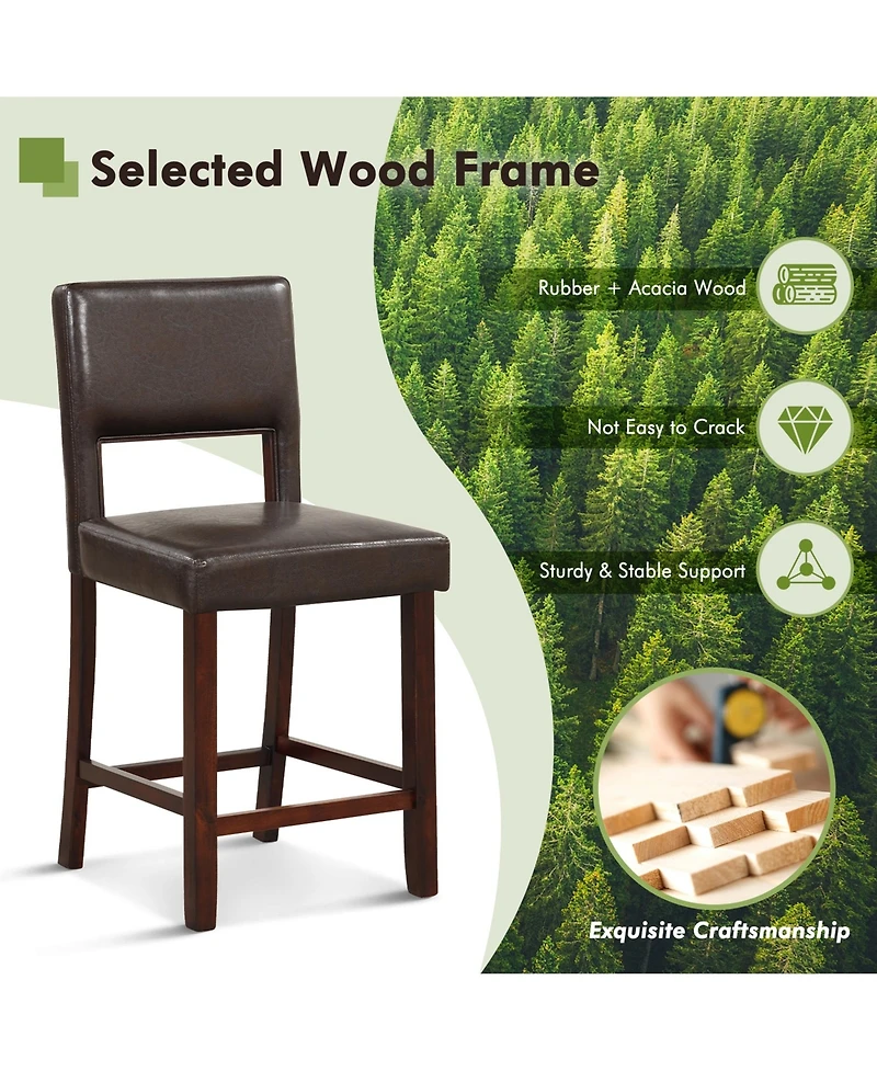 Set of 2 Upholstered Bar Stools 24.5'' Dining Chairs with Back