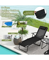 3pcs Patio Folding Chaise Lounge Chair Pvc Tabletop Set Outdoor Portable Beach