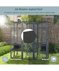 Large Wooden Cat House 71'' Indoor Outdoor Weatherproof Catio Kitten Enclosure