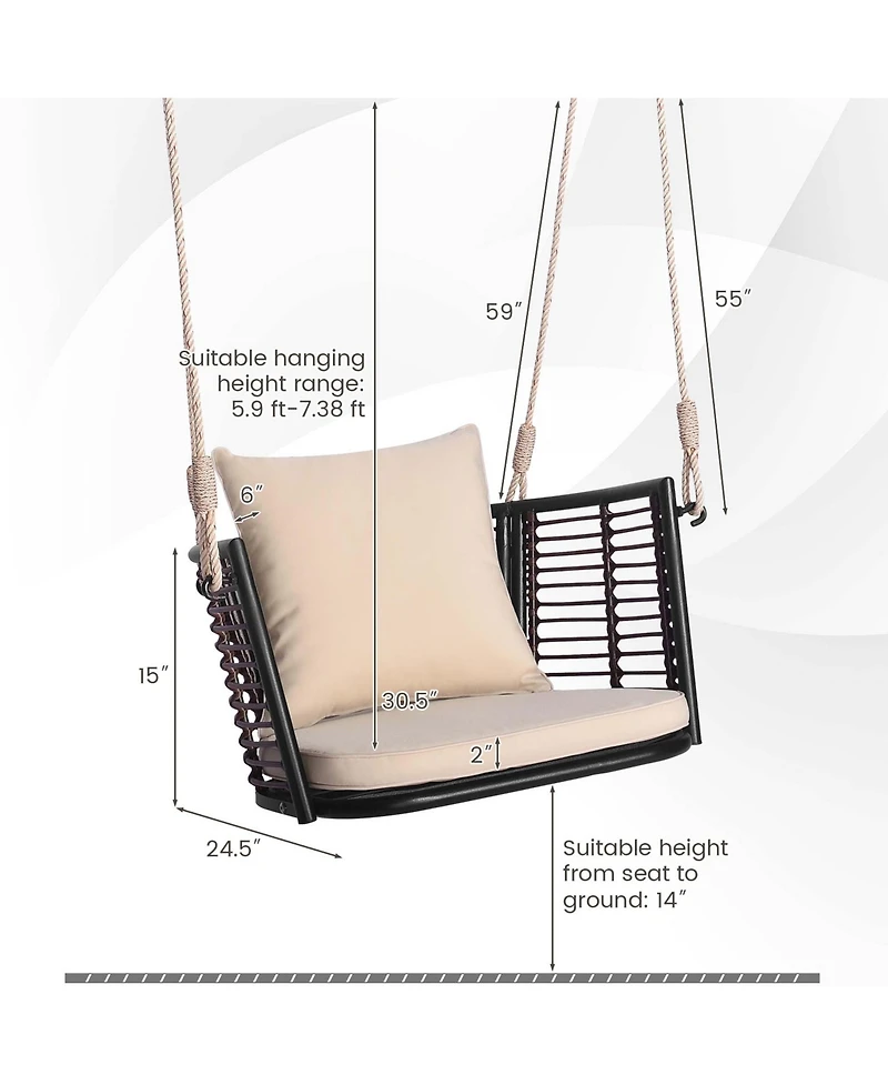 Patio Hanging Rattan Basket Chair Swing Hammock with Seat Cushion