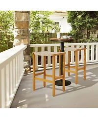 Costway 2PCS Patio Pe Wicker Bar Stools with Acacia Wood Frame Height Chairs Poolside