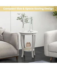 2-Tier End Table 18'' Round Compact Sofa Side Nightstand with Storage Shelf