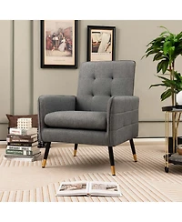 Linen Fabric Accent Chair Modern Single Sofa Chair with Solid Metal Legs