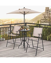 4PCS Patio Bistro Set Folding Counter Height Chairs Round Bar Table& Umbrella