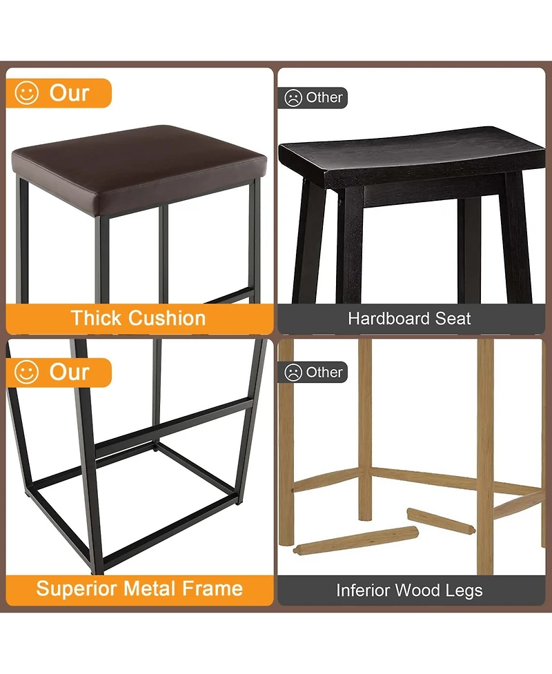 30" Barstools Set of 2 Upholstered Bar Height Chairs Pu Leather w/Footrest