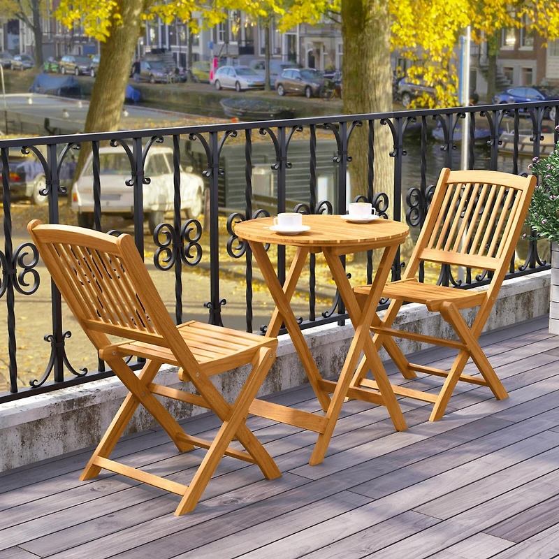 Costway 3PCS Patio Folding Wooden Bistro Set Cushioned Chair Conversation