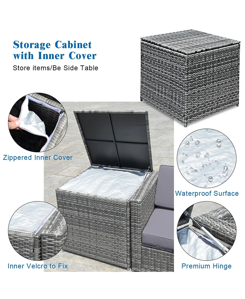 Gymax Set of 8 Gray Rattan Wicker Sofa & Table Outdoor Cushioned Sectional Patio Furniture