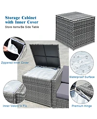 Gymax Set of 8 Gray Rattan Wicker Sofa & Table Outdoor Cushioned Sectional Patio Furniture