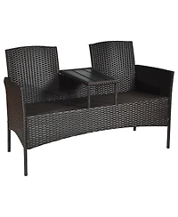 Costway Patented Patio Rattan Chat Set Loveseat Sofa Table Chairs Conversation Cushioned