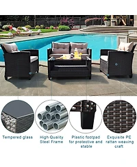 4PCS Outdoor Rattan Furniture Set Cushioned Sofa Armrest Table