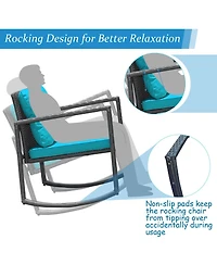 3PC Patio Rattan Conversation Set Rocking Chair Cushioned