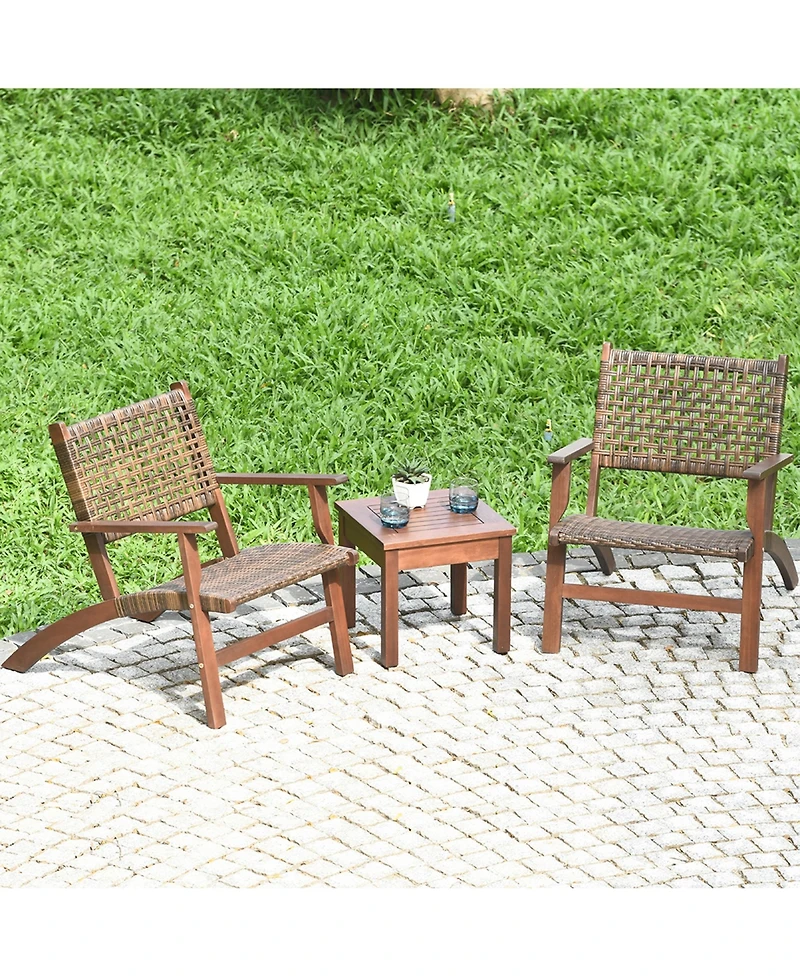 Costway 3PCS Patio Rattan Furniture Set Coffee Table