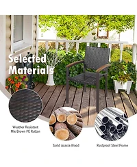 Costway Set of Outdoor Patio Pe Rattan Dining Chairs Armrest Stackable Garden