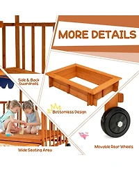 Wooden Retractable Sandbox with Cover & Built-in Wheels Kids
