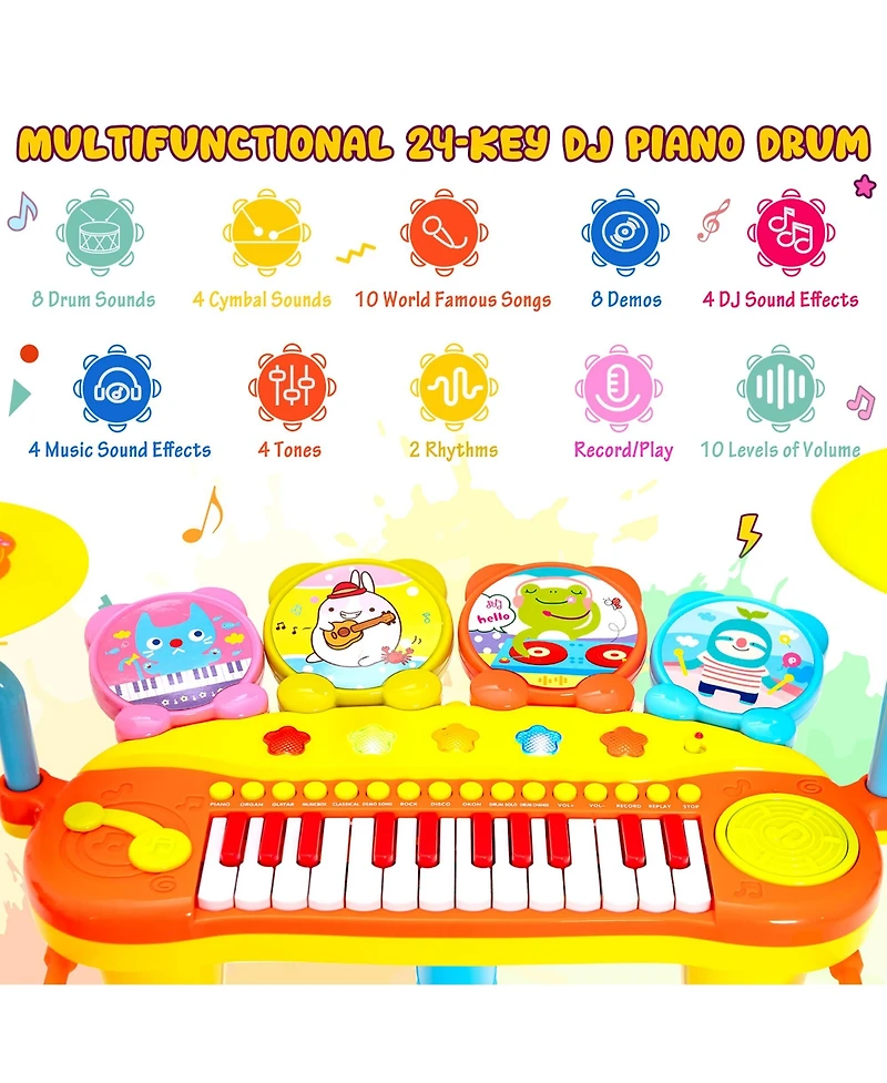 24 Key Dj Piano Keyboard Drum Toy Music Instrument w/MP3 Microphone Cymbal