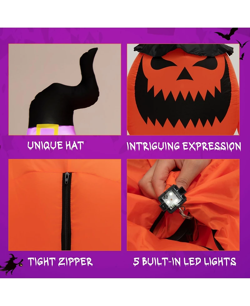 Costway 8 Ft Tall Inflatable Pumpkin Family Waterproof Halloween Yard Decoration w/Led Lights