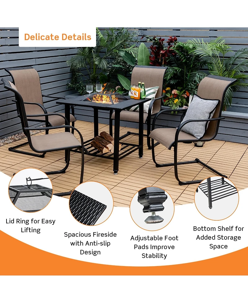 Costway 31'' Outdoor Fire Pit Dining Table Charcoal Wood Burning