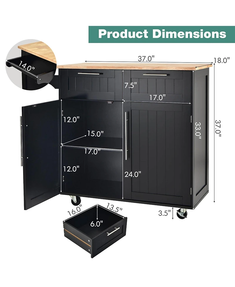 Rolling Kitchen Cart Island Heavy Duty Storage Trolley Cabinet