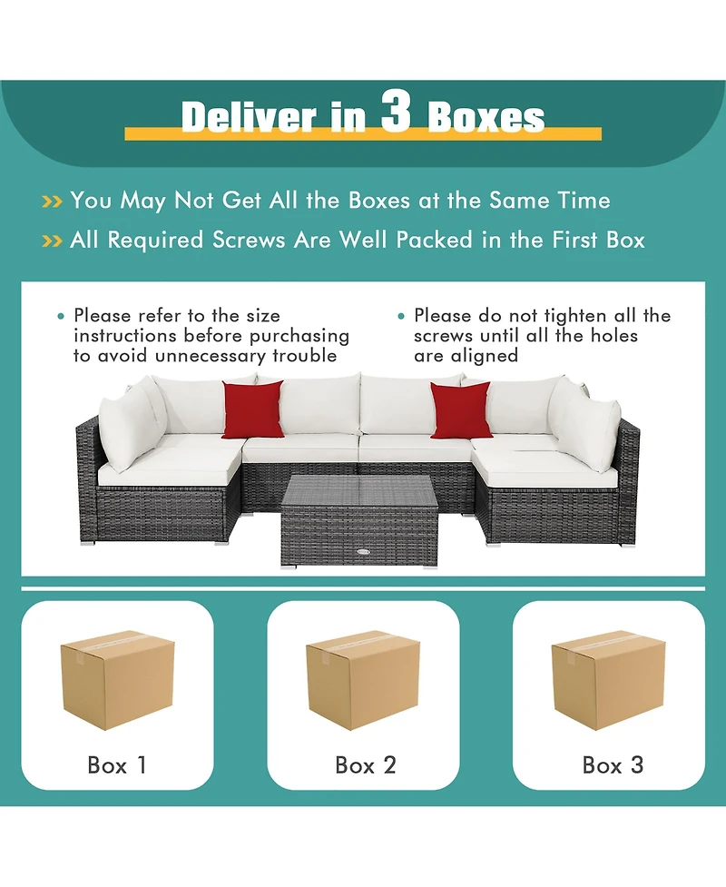 Costway 7PCS Patio Rattan Furniture Set Sectional Sofa Cushioned Garden