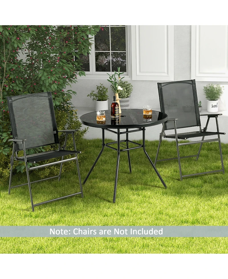 Costway 34 Inch Patio Dining Table Round Tempered Glass Tabletop with 1.5'' Umbrella Hole