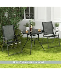 Costway 34 Inch Patio Dining Table Round Tempered Glass Tabletop with 1.5'' Umbrella Hole