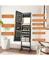 Costway Jewelry Cabinet Armoire Full Length Frameless Mirror Lockable with Lights