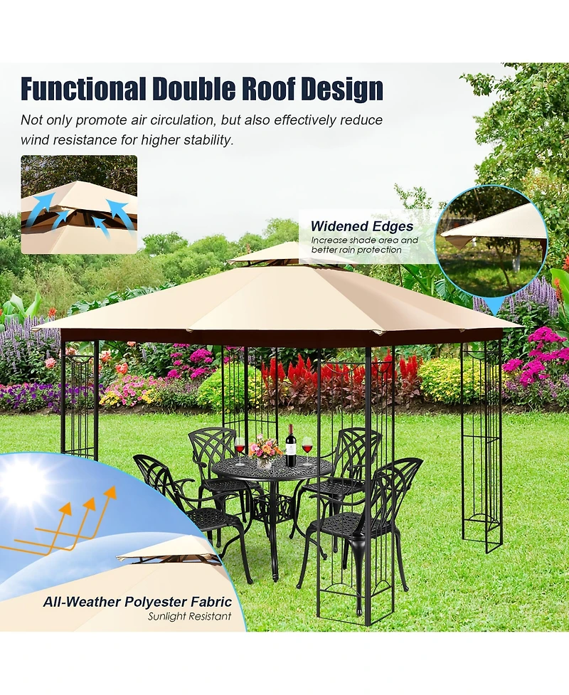 10' x 10' Patio Canopy Gazebo Outdoor 2-Tier Steel Tent Heavy-Duty L-Shaped