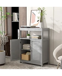 Bathroom Floor Cabinet Storage Organizer with Open Shelf & Double Shutter Door