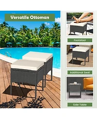 5PCS Patio Rattan Furniture Set Cushioned Sofa Ottoman Armrest Side Table Garden