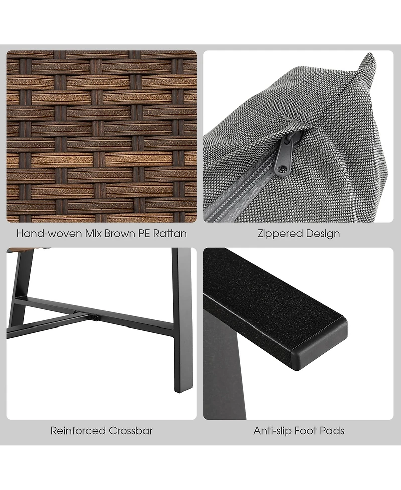 Costway 2 Pcs Patio Rattan Loveseat Coffee Table Set Padded Back & Seat Pillow w/Shelf