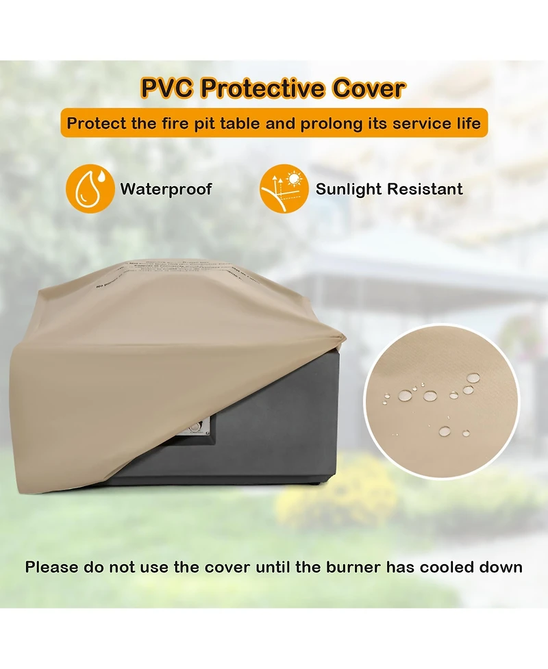 Costway 28'' Patio Fountain Fire Pit Table 50,000 Btu Square Propane Fire Pit