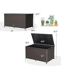 133 Gallon Patio Rattan Storage Deck Box Container Wheel Handle W/Liner