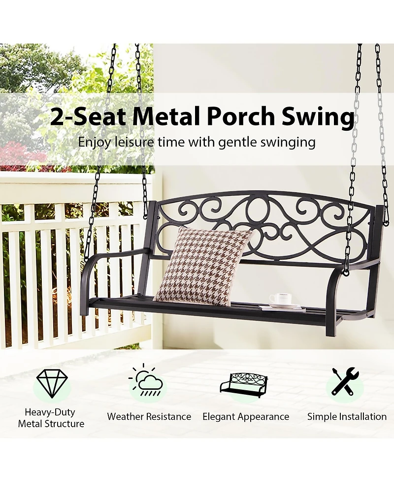 Costway Outdoor 2-Person Metal Porch Swing Hanging Patio Bench 485 Lbs Capacity