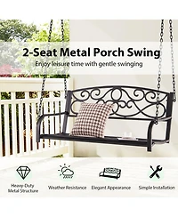 Costway Outdoor 2-Person Metal Porch Swing Hanging Patio Bench 485 Lbs Capacity