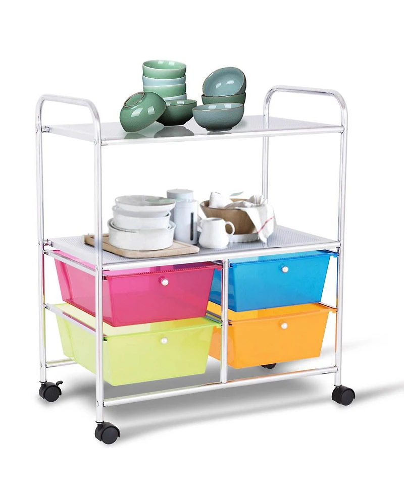 4 Multifunctional Drawers Rolling Storage Cart Rack Shelves Shelf Home Office