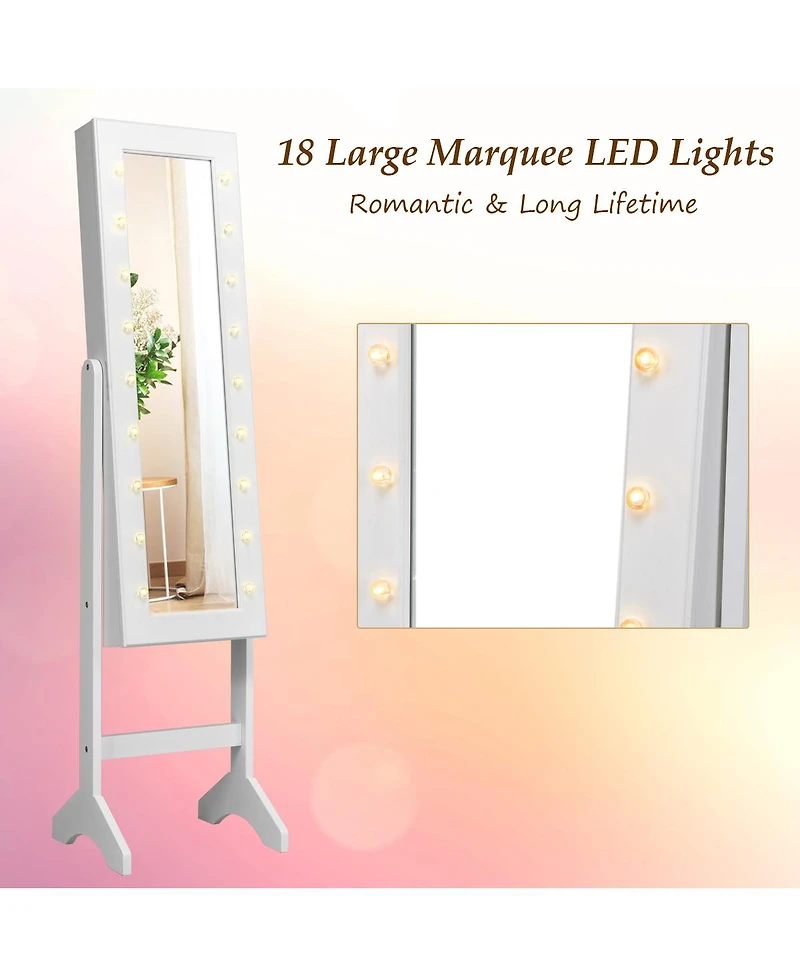 Costway Mirrored Jewelry Cabinet Organizer w/18 Led lights