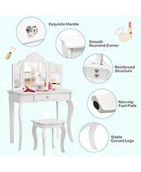 Costway Vanity Table Set Makeup Dressing Table Kids Stool Mirror