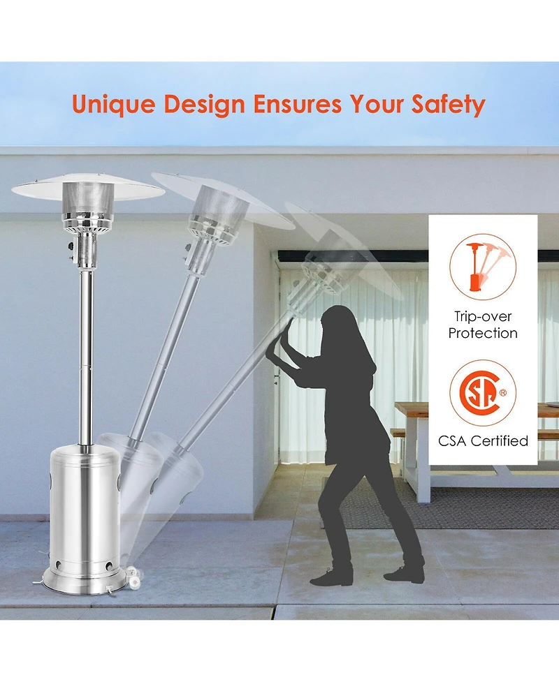 48000 Btu Stainless Steel Propane Patio Standing Heater