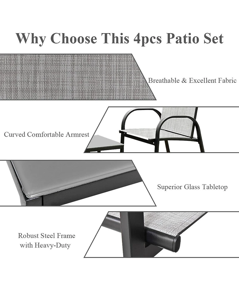 4 Pcs Patio Furniture Set Sofa Coffee Table Steel Frame Garden Deck
