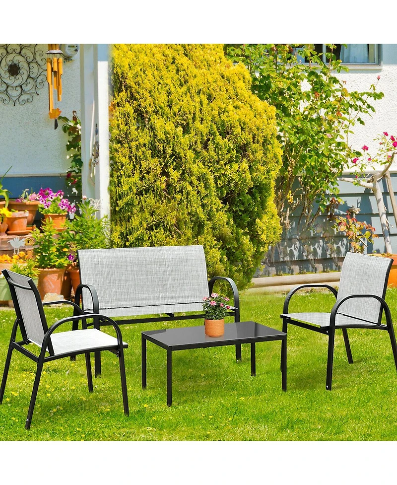 4 Pcs Patio Furniture Set Sofa Coffee Table Steel Frame Garden Deck