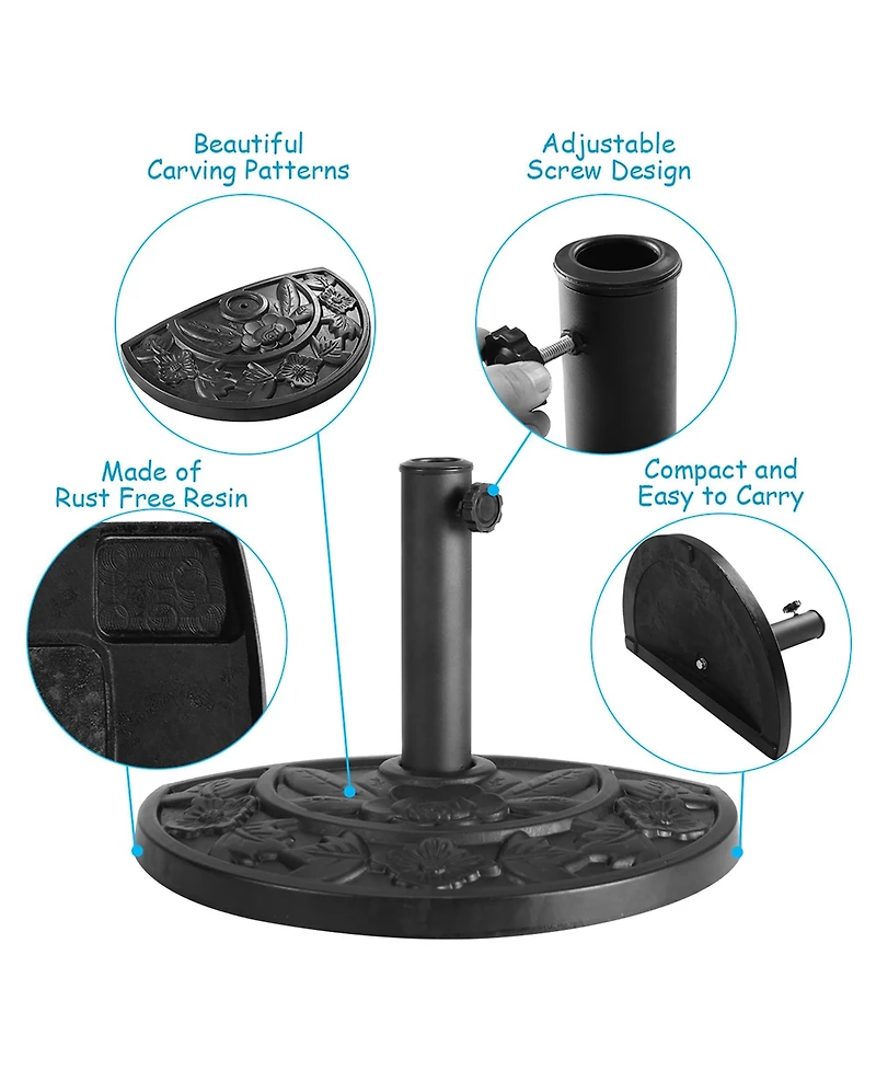 20'' Outdoor Patio Half Round Umbrella Base Stand Resin Deck Table Sun Shade