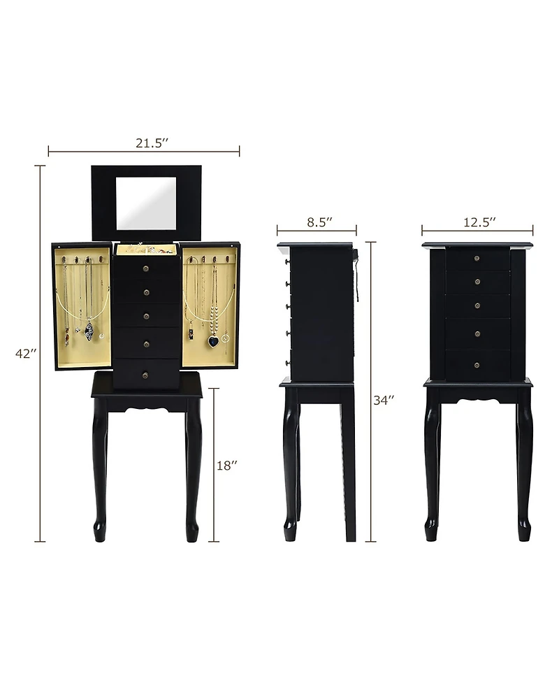 Costway Jewelry Cabinet Storage Chest Standing Organizer