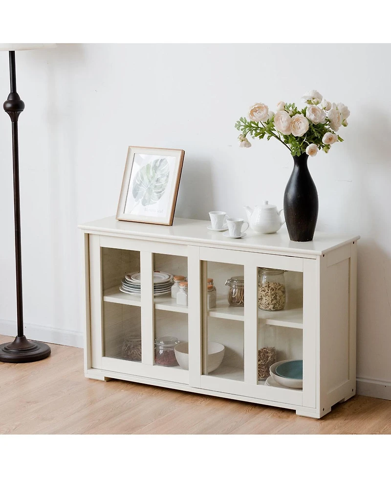 Storage Cabinet Sideboard Buffet Cupboard Glass Sliding Door